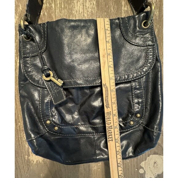 Vintage Fossil Boho Black Shoulder Bag Y2k Biker Hippie Pockets Key Tag Stitch - Picture 4 of 16
